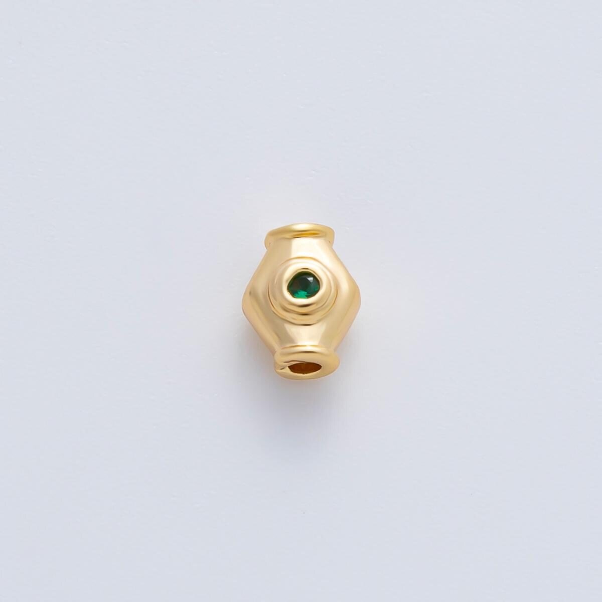 18K Gold Filled 6mm Fuchsia, Green CZ Capsule Rhombus Beads | B339 - DLUXCA