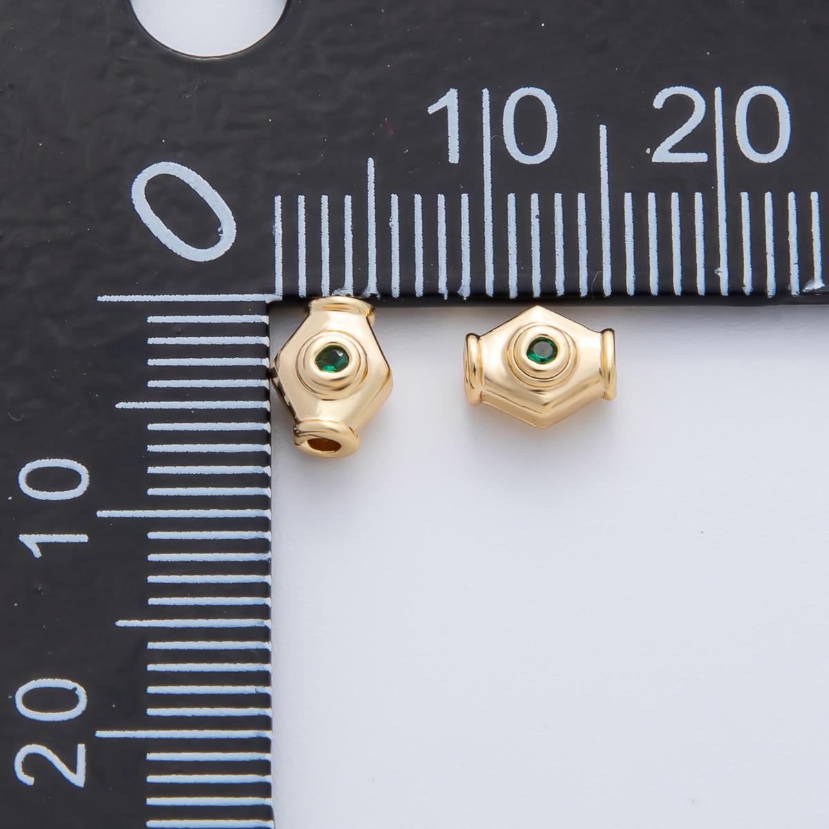 18K Gold Filled 6mm Fuchsia, Green CZ Capsule Rhombus Beads | B339 - DLUXCA