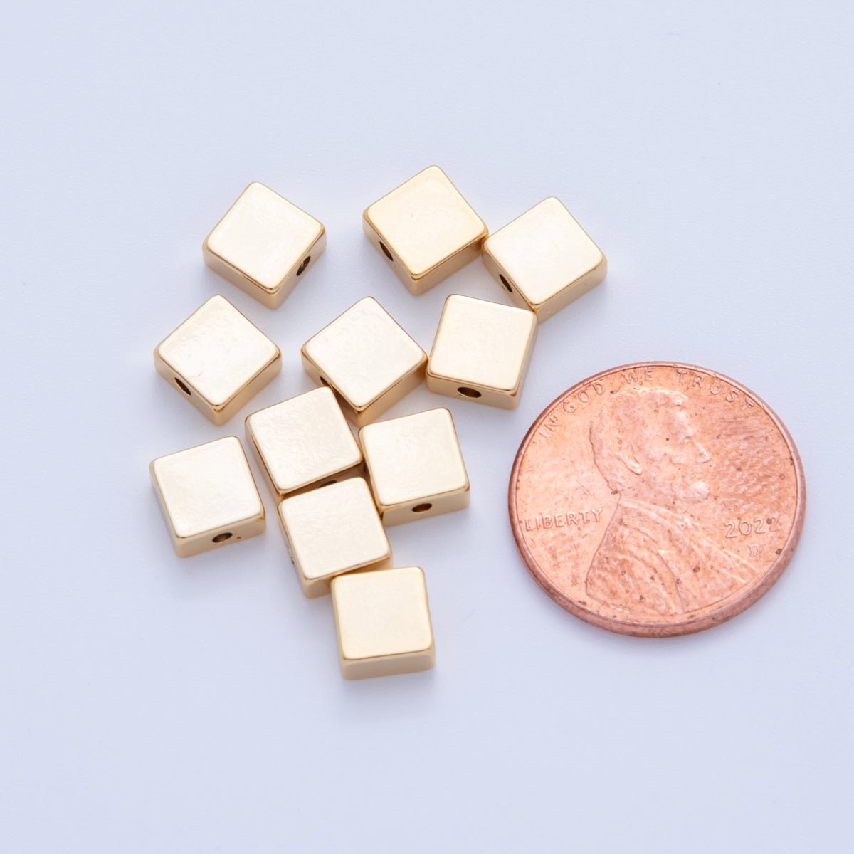 18K Gold Filled 6mm Minimalist Square Thin Bead Set by 10 Pieces | B745 - DLUXCA