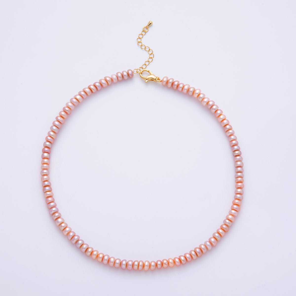 18K Gold Filled 6mm Pink Natural Shell Pearl Rondelle Bead 15.5 Inch Choker Necklace | WA - 4055 - DLUXCA