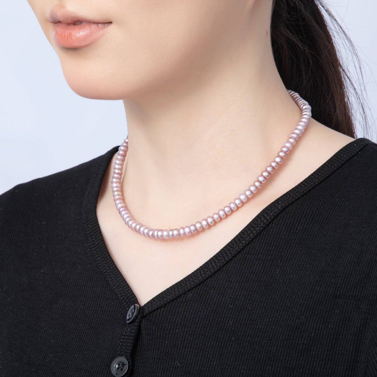 18K Gold Filled 6mm Purple Natural Shell Pearl Rondelle Bead 15.5 Inch Choker Necklace | WA - 4056 - DLUXCA