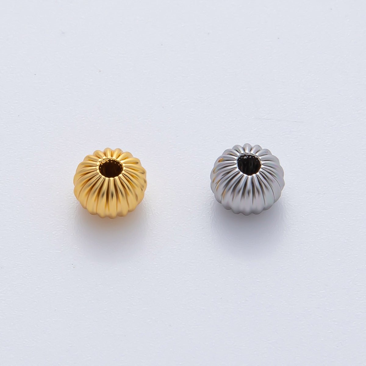 18K Gold Filled 6mm Round Flute Corrugated Spacer Bead Set by 10 in Gold & Silver | B355 - DLUXCA