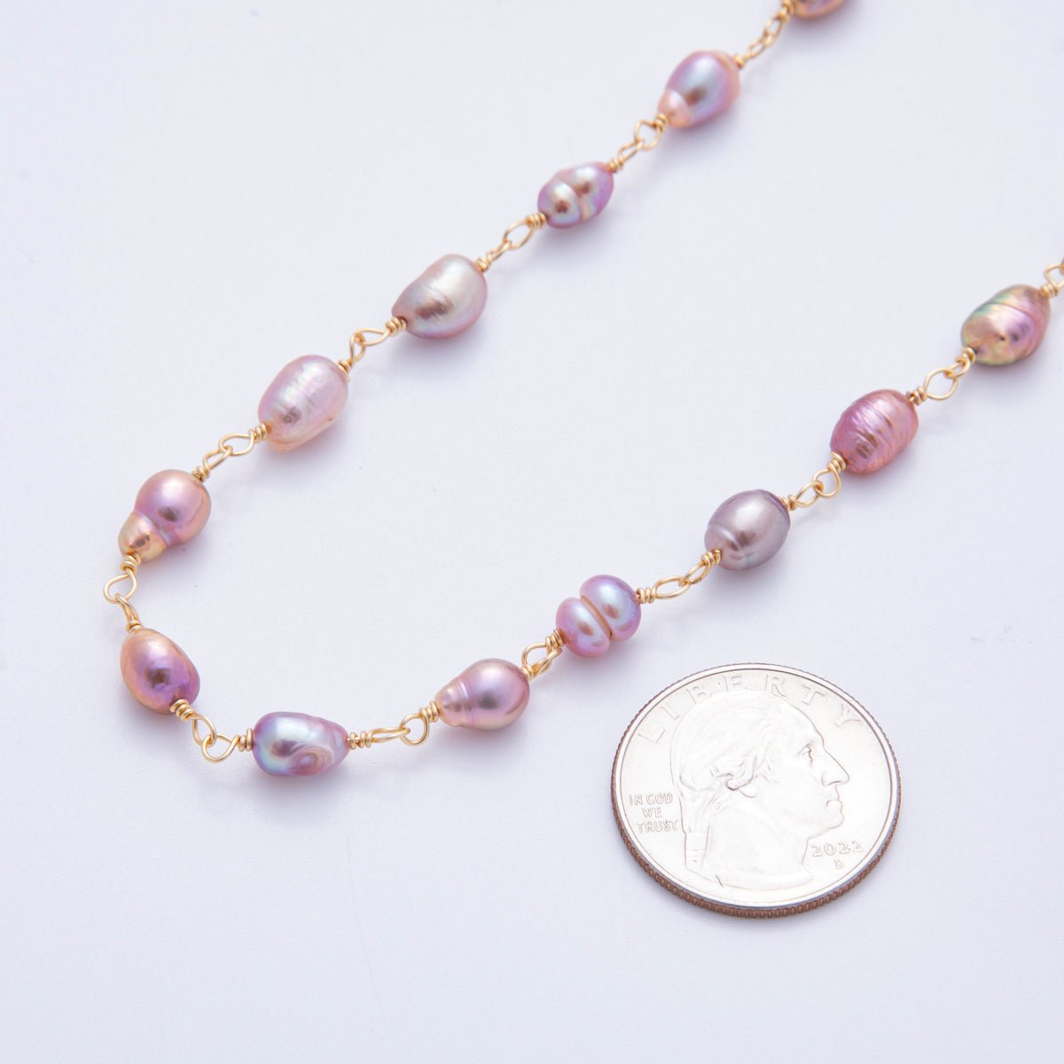 18K Gold Filled 6mm Unfinished Purple Ringed Potato Pearl Rosary Chain by Yard | ROLL - 01708 - DLUXCA