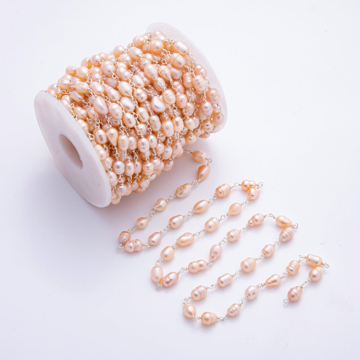 18K Gold Filled 6mm White, Pink, & Purple Unfinished Wrapped Rosary Chain by Yard | ROLL - 1709 - ROLL - 1711 - DLUXCA