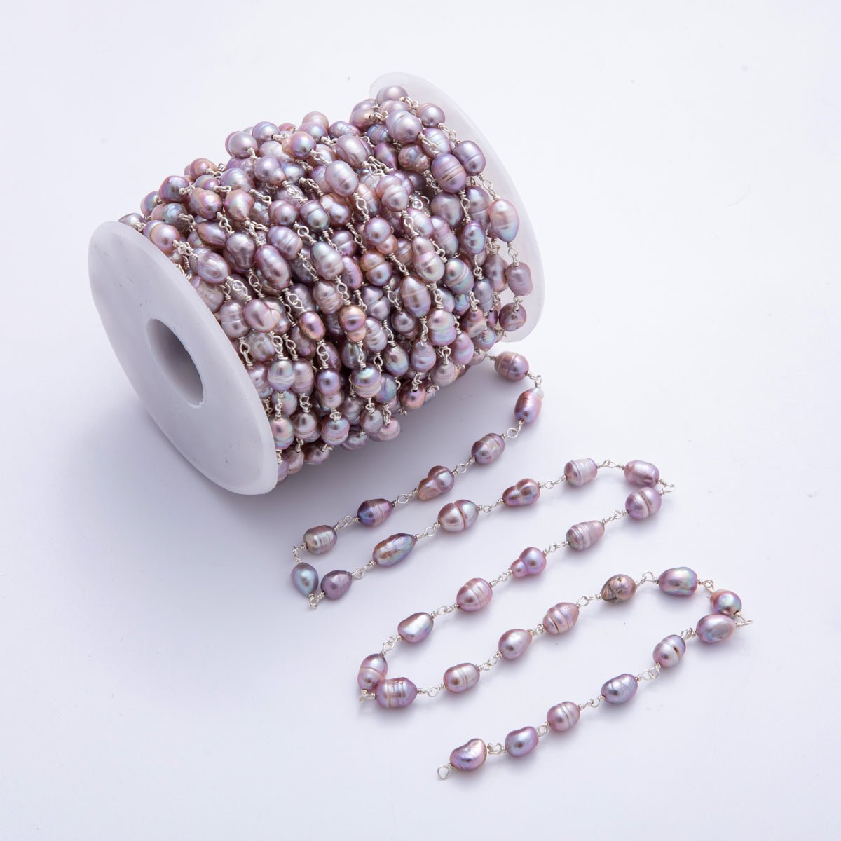 18K Gold Filled 6mm White, Pink, & Purple Unfinished Wrapped Rosary Chain by Yard | ROLL - 1709 - ROLL - 1711 - DLUXCA