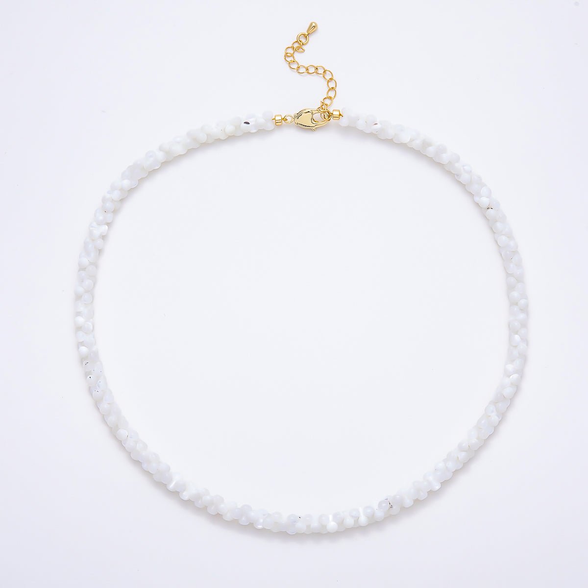 18K Gold Filled 6mm White Quartz Dotted Gemstone Chain 16.5 Inch Necklace | WA-00425 - DLUXCA