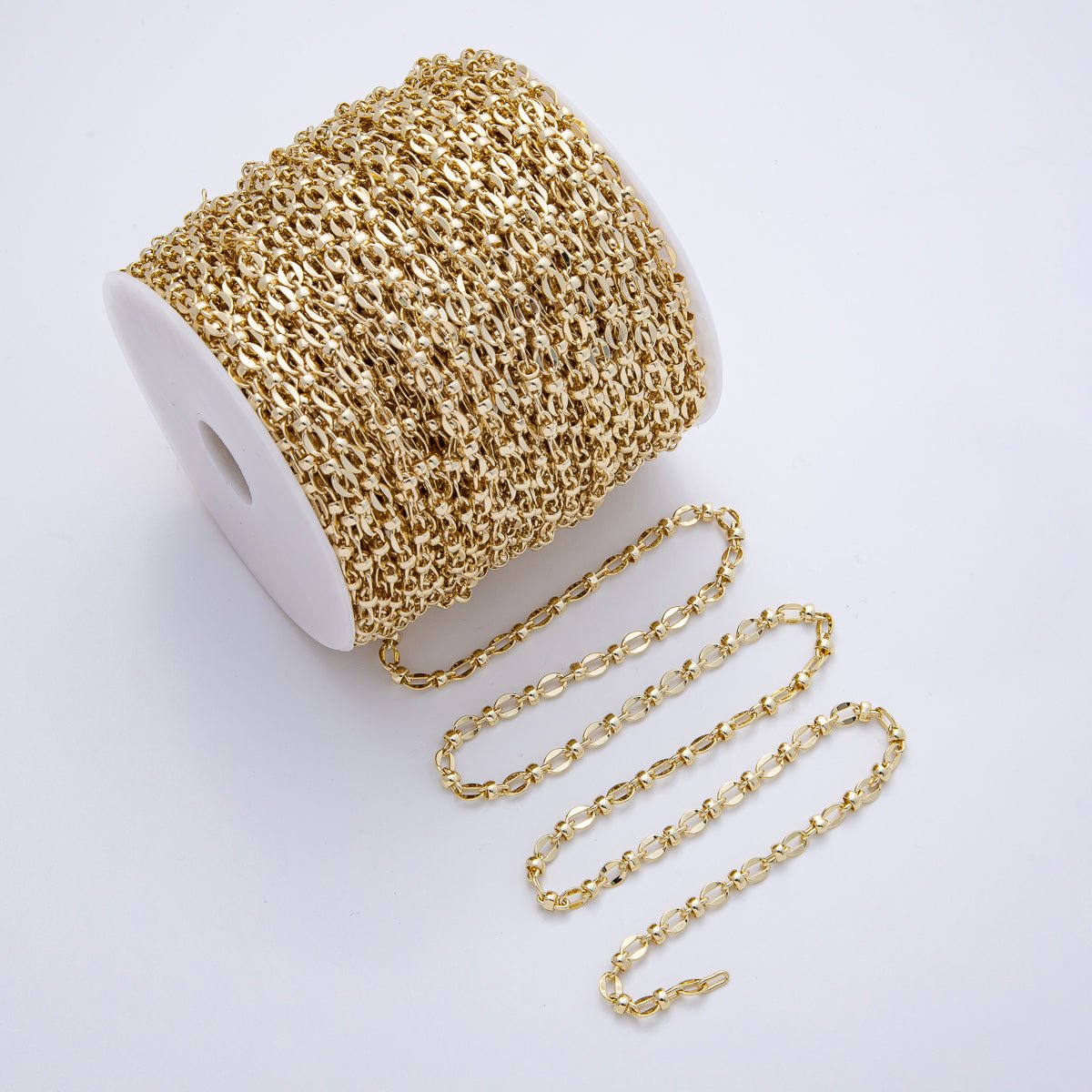 18K Gold Filled 6mm x 4mm Cable Rondelle Link Geometric Unfinished Chain by Yard | Roll - 1813 - DLUXCA