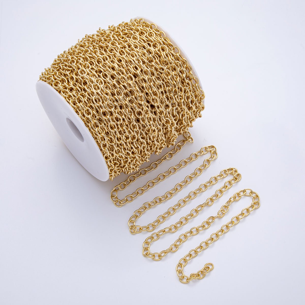 18K Gold Filled 6mm x 7.8mm Minimalist Cable Unfinished Chain by Yard | Roll - 1809 - DLUXCA