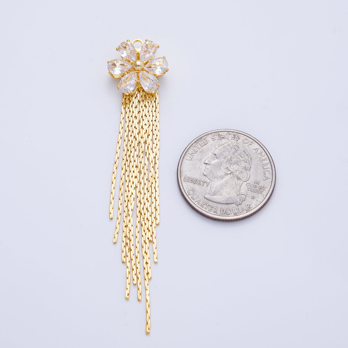 18K Gold Filled 75mm Clear CZ Flower Snake Chain Tassel Finding Fringe Jewelry | Z1649 - DLUXCA