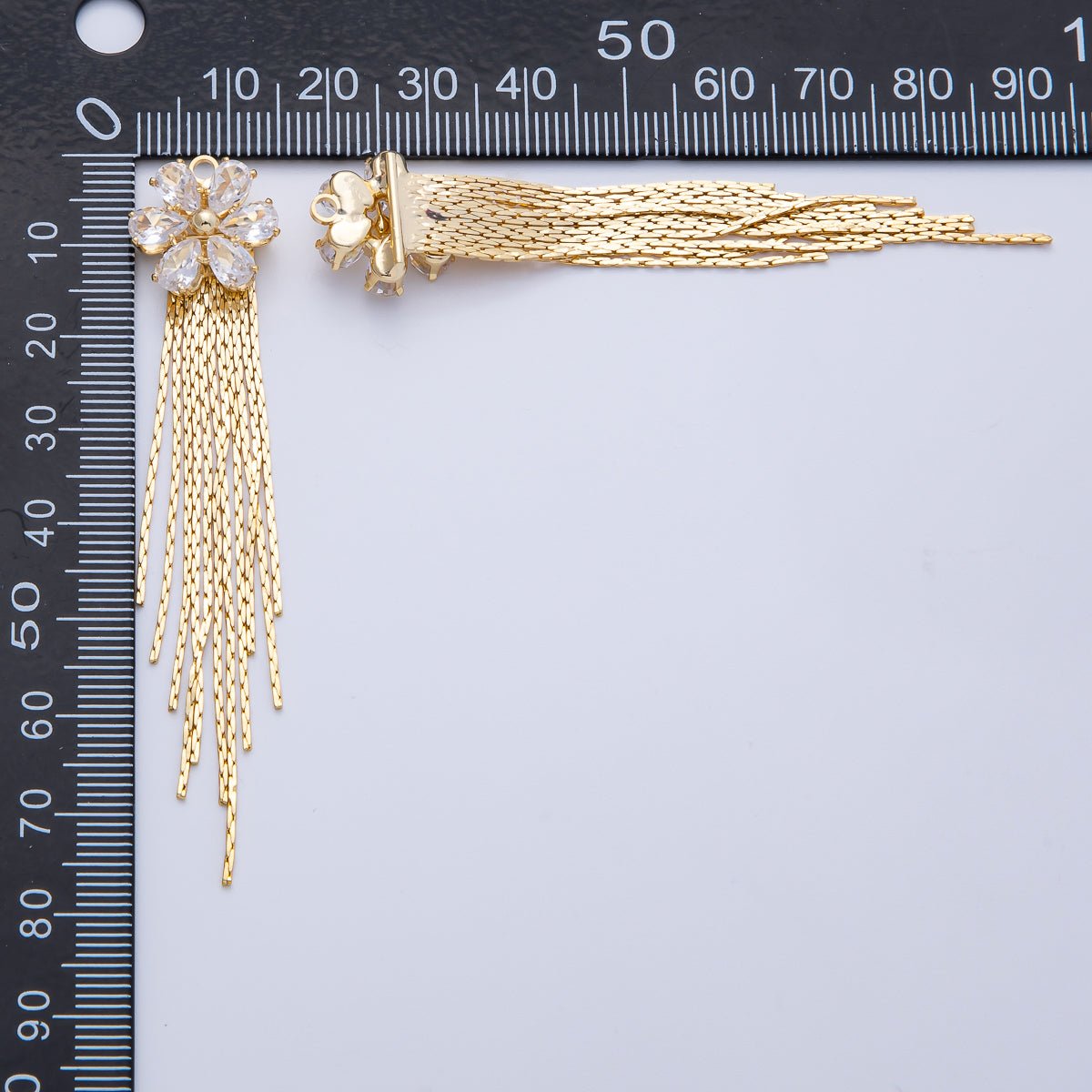18K Gold Filled 75mm Clear CZ Flower Snake Chain Tassel Finding Fringe Jewelry | Z1649 - DLUXCA