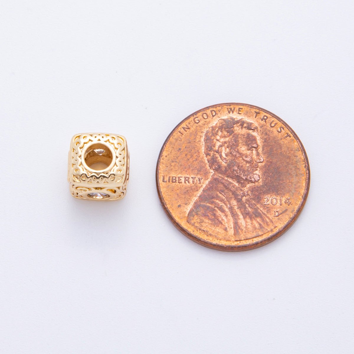 18K Gold Filled 7.5mm Clear, Green, Fuchsia CZ Artisan Geometric Square Bead Spacer | AF1020 AF1021 AF1054 - DLUXCA