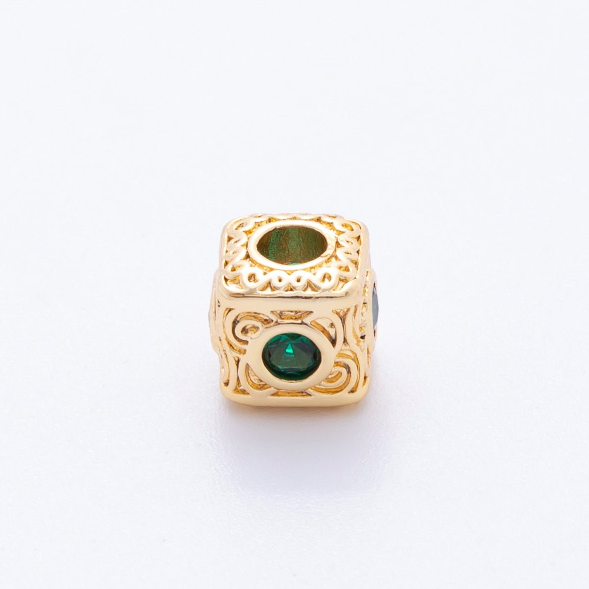 18K Gold Filled 7.5mm Clear, Green, Fuchsia CZ Artisan Geometric Square Bead Spacer | AF1020 AF1021 AF1054 - DLUXCA