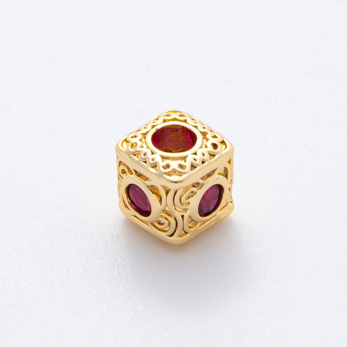 18K Gold Filled 7.5mm Clear, Green, Fuchsia CZ Artisan Geometric Square Bead Spacer | AF1020 AF1021 AF1054 - DLUXCA