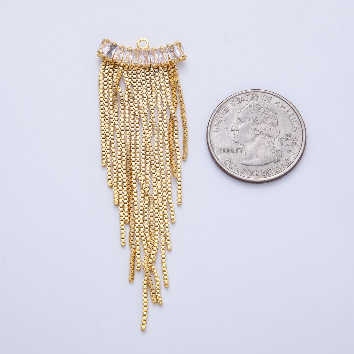 18K Gold Filled 75mm Clear Marquise CZ Box Chain Tassel Finding Fringe Jewelry | Z1646 - DLUXCA