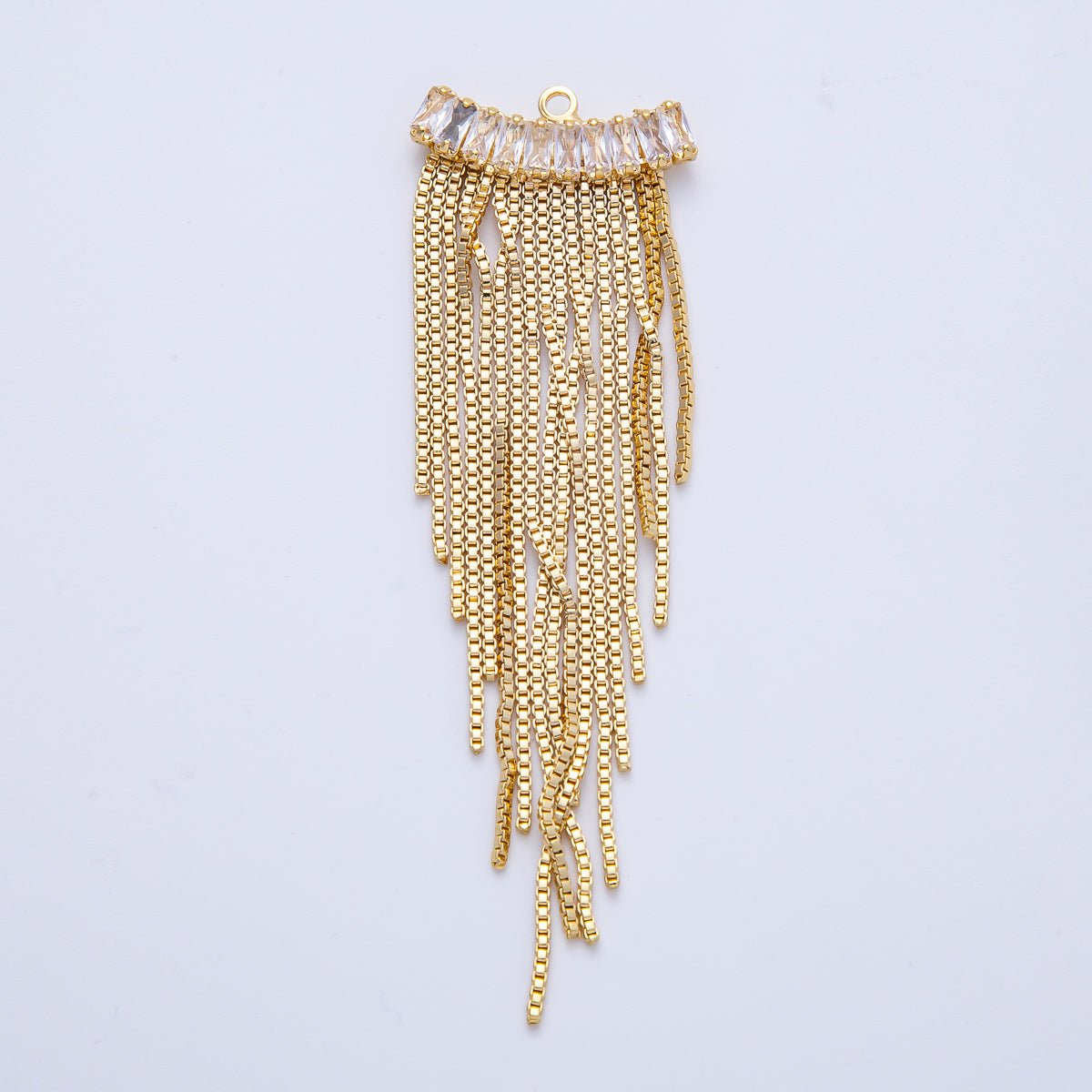 18K Gold Filled 75mm Clear Marquise CZ Box Chain Tassel Finding Fringe Jewelry | Z1646 - DLUXCA