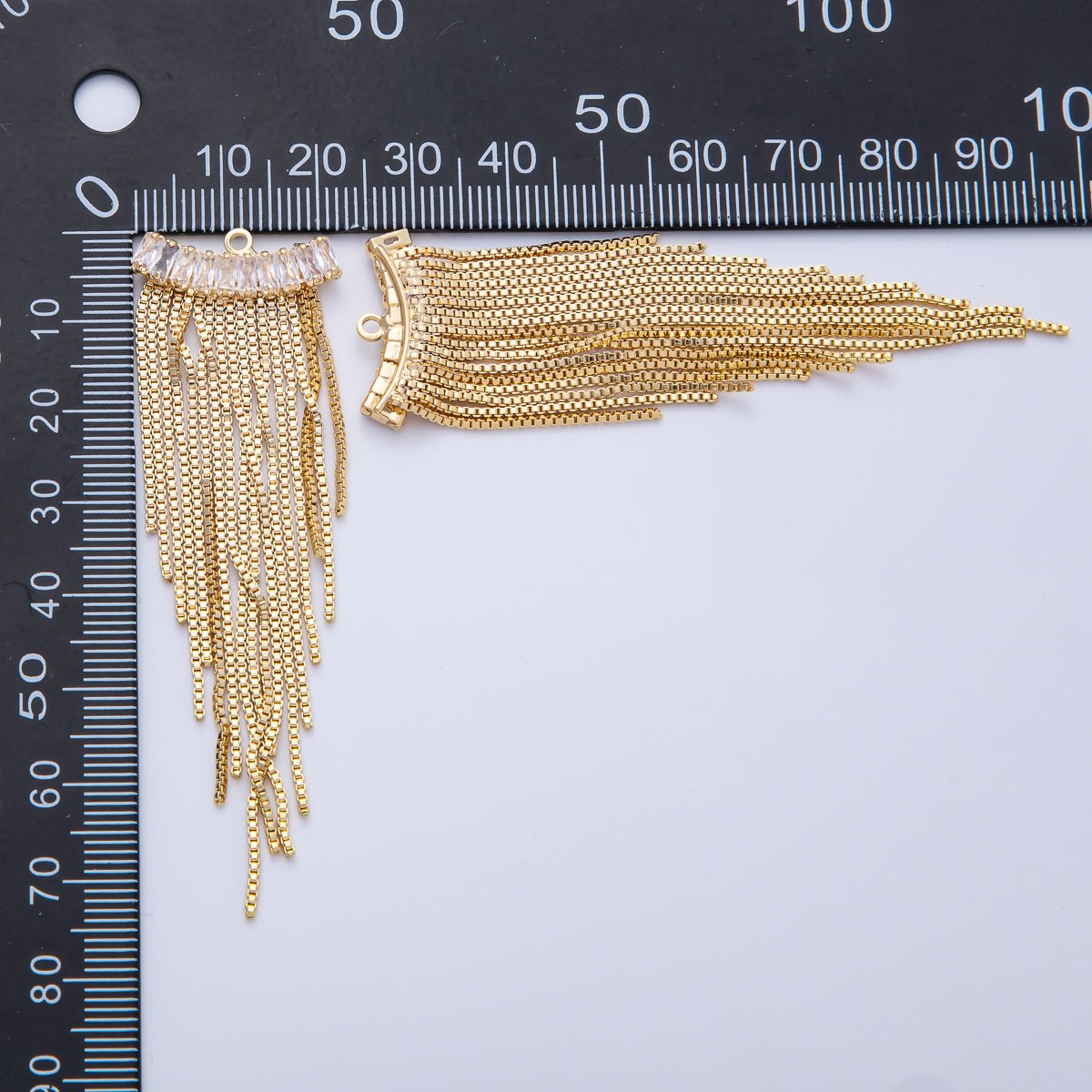 18K Gold Filled 75mm Clear Marquise CZ Box Chain Tassel Finding Fringe Jewelry | Z1646 - DLUXCA