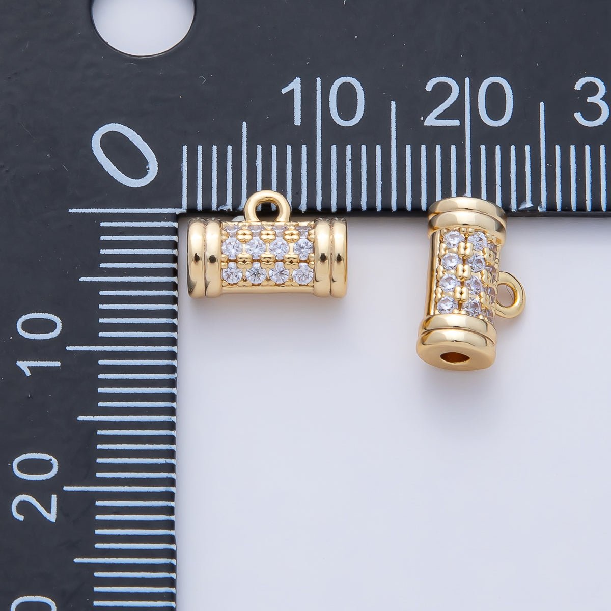 18K Gold Filled 7.5mm Micro Paved CZ Tube Spacer Bail Finding | Z1595 - DLUXCA