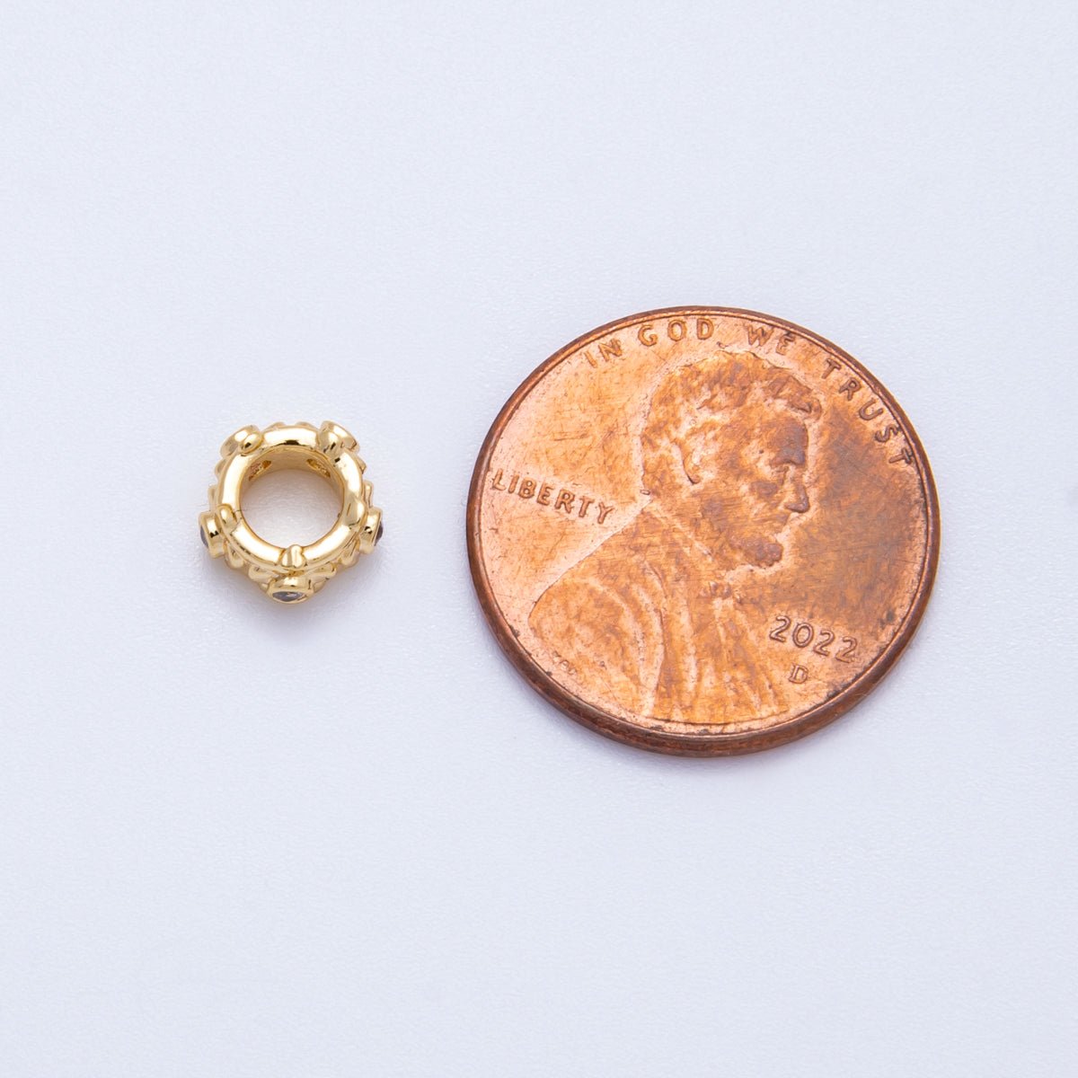 18K Gold Filled 7mm Clear CZ Geometric Dotted Rondelle Spacer Bead | Beads - 00165 - DLUXCA