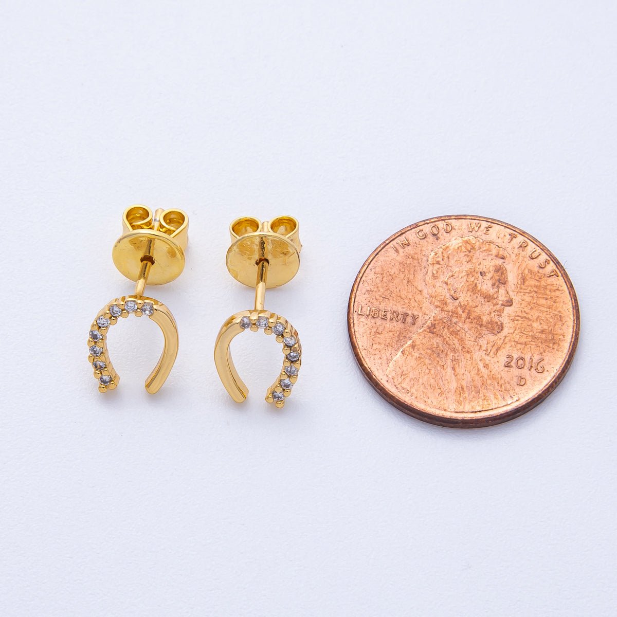 18K Gold Filled 7mm Clear Micro Paved CZ Horseshoe Stud Earrings Set | Earrings - 00130 - DLUXCA