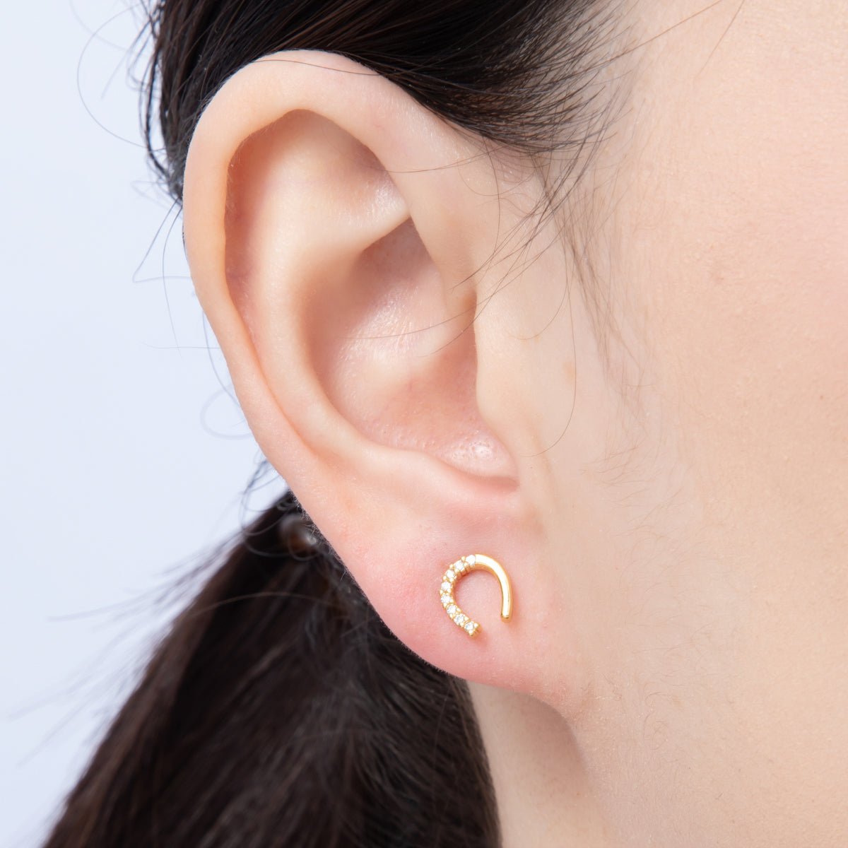 18K Gold Filled 7mm Clear Micro Paved CZ Horseshoe Stud Earrings Set | Earrings - 00130 - DLUXCA