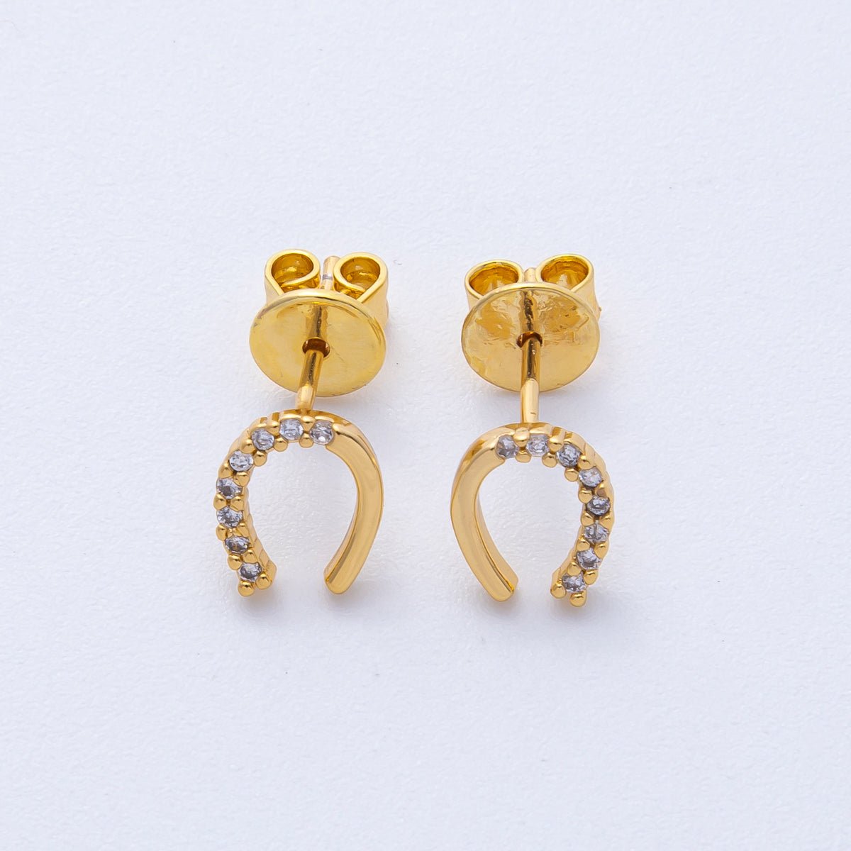 18K Gold Filled 7mm Clear Micro Paved CZ Horseshoe Stud Earrings Set | Earrings - 00130 - DLUXCA