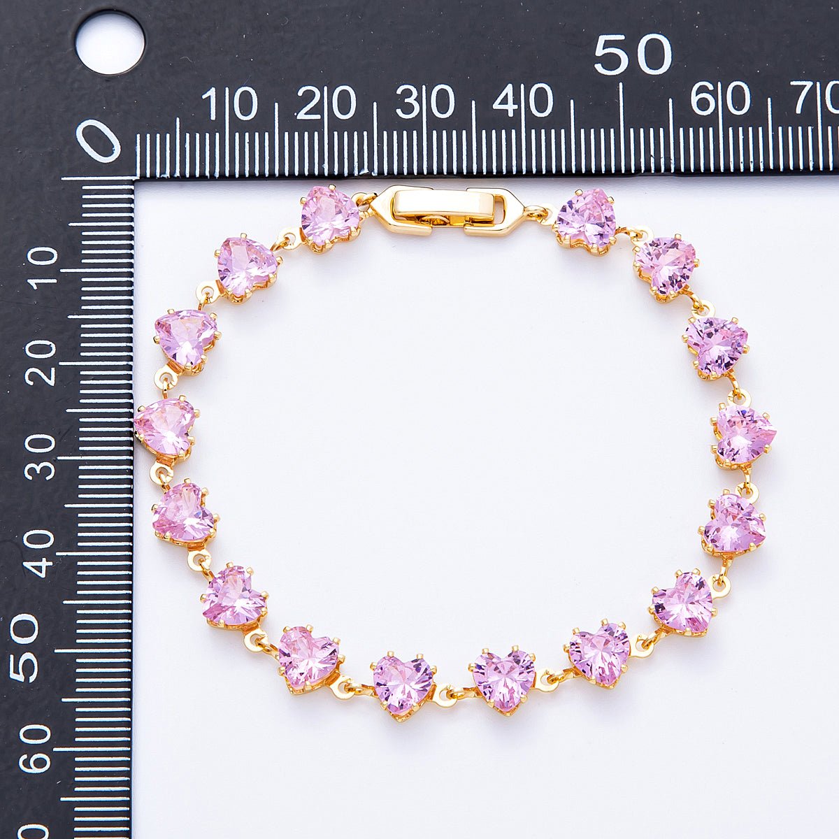 18K Gold Filled 7mm Clear, Pink CZ Heart Tennis Chain 7 Inch Bracelet | WA - 04216 WA - 04217 - DLUXCA