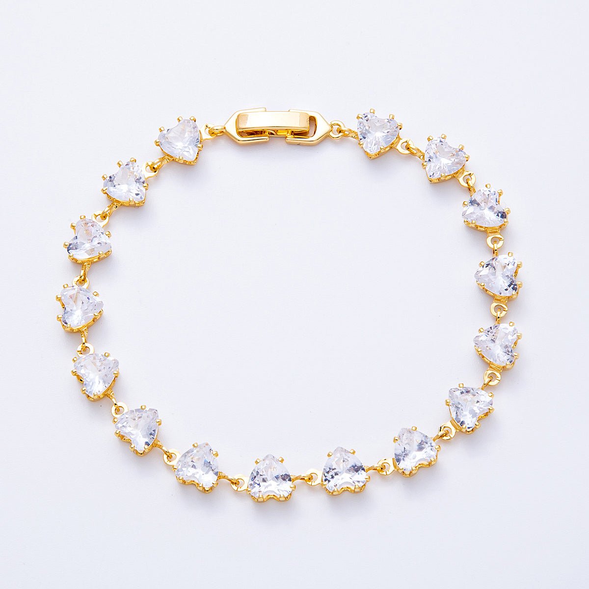 18K Gold Filled 7mm Clear, Pink CZ Heart Tennis Chain 7 Inch Bracelet | WA - 04216 WA - 04217 - DLUXCA