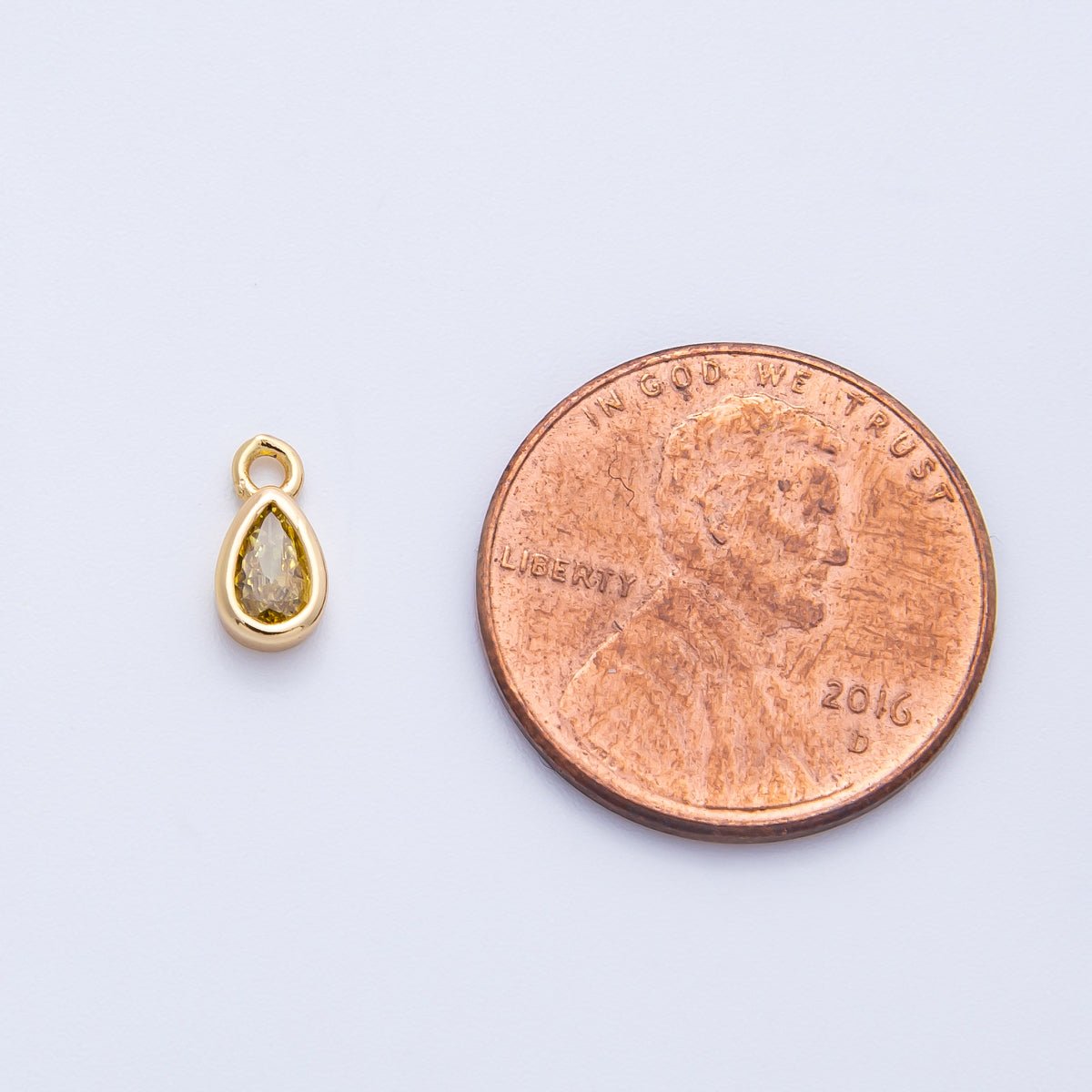 18K Gold Filled 7mm Green Peridot CZ Teardrop Birthstone Mini Charm | Charms - 00408 - DLUXCA