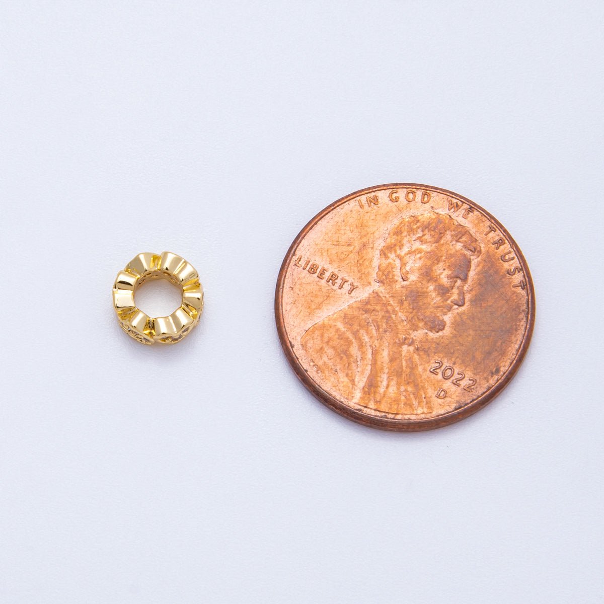 18K Gold Filled 7mm Micro Paved CZ Heart Rondelle Spacer Bead | Beads - 00164 - DLUXCA