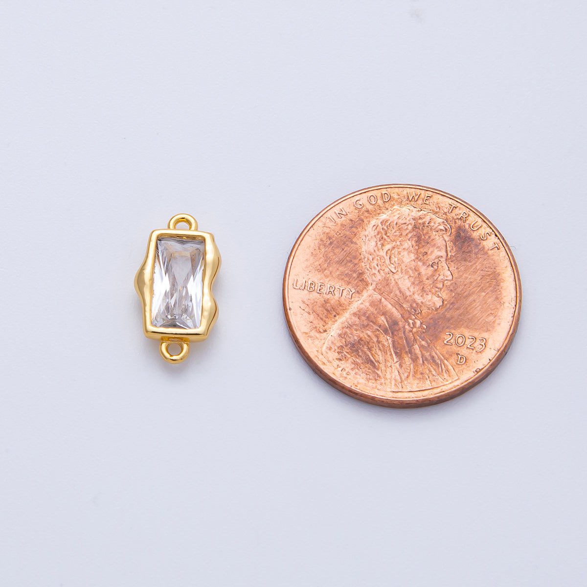 18K Gold Filled 7mm x 13mm Clear CZ Baguette Molten Connector | Connectors - 00006 - DLUXCA