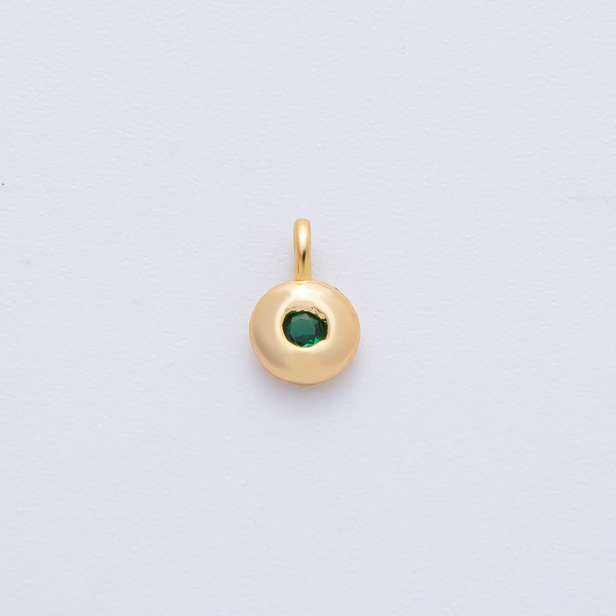 18K Gold Filled 8.5mm Brown, Red, Green CZ Round Accent Dainty Flush Setting Disc Drop Charm | AF1153 ~ AF1158 - DLUXCA