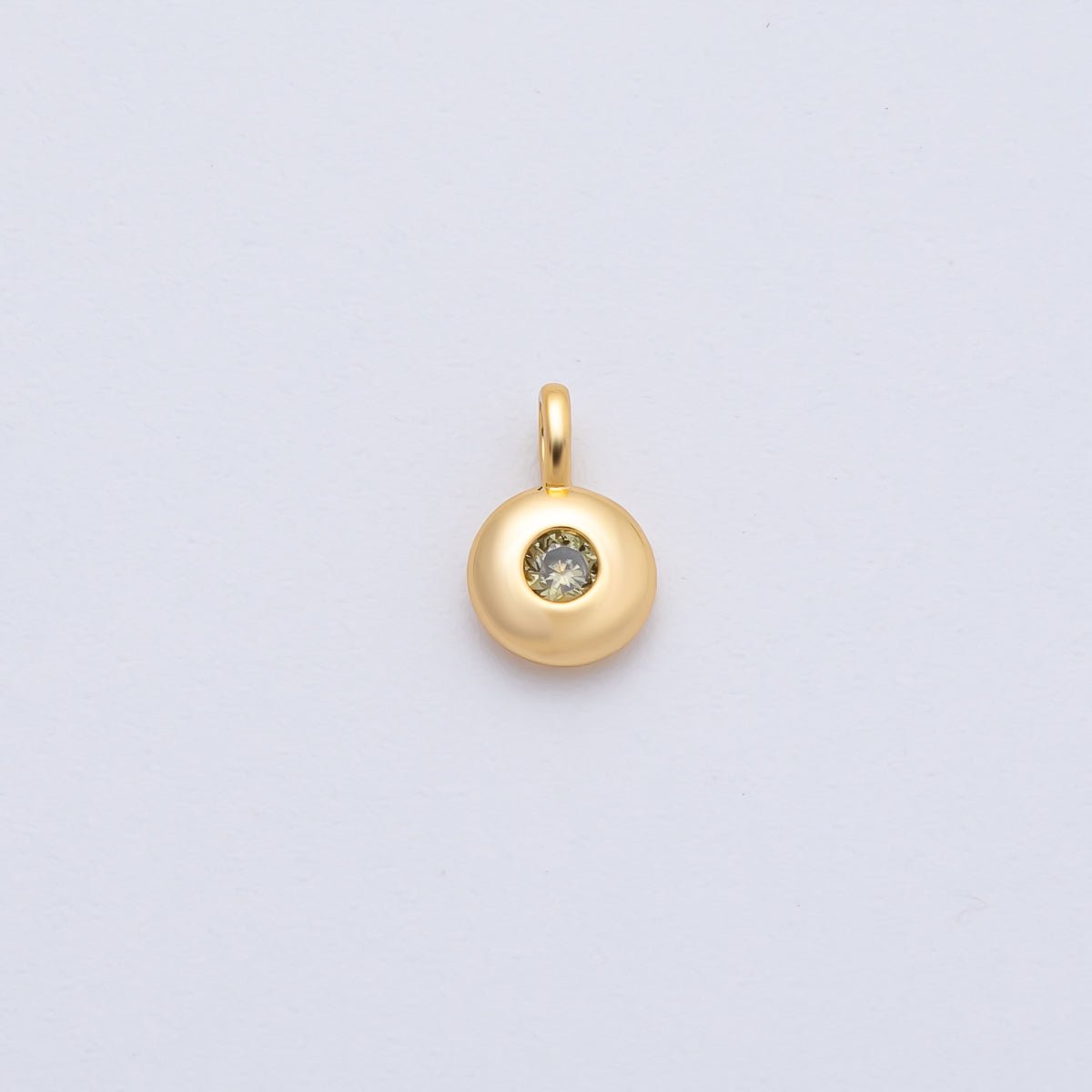 18K Gold Filled 8.5mm Brown, Red, Green CZ Round Accent Dainty Flush Setting Disc Drop Charm | AF1153 ~ AF1158 - DLUXCA