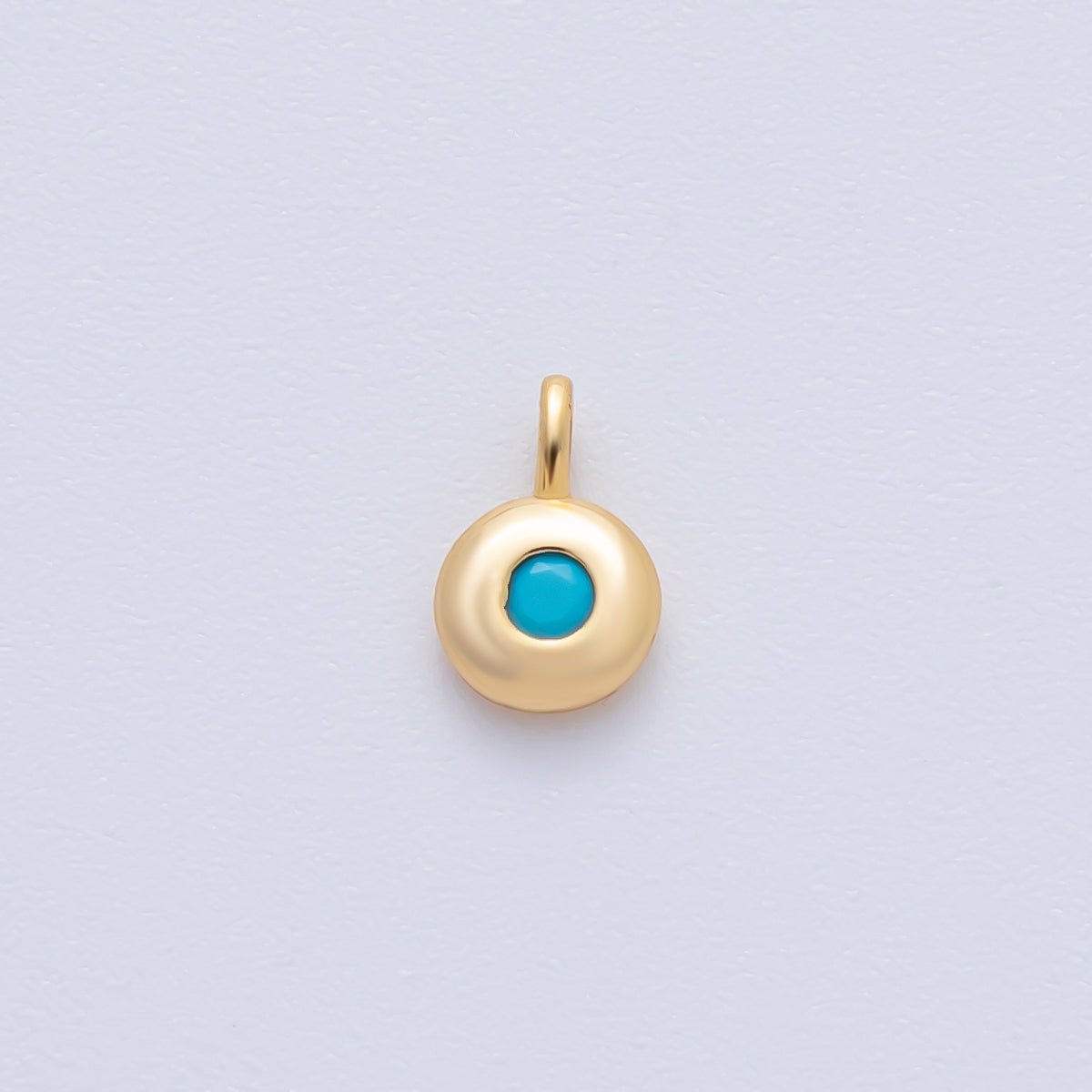 18K Gold Filled 8.5mm Brown, Red, Green CZ Round Accent Dainty Flush Setting Disc Drop Charm | AF1153 ~ AF1158 - DLUXCA