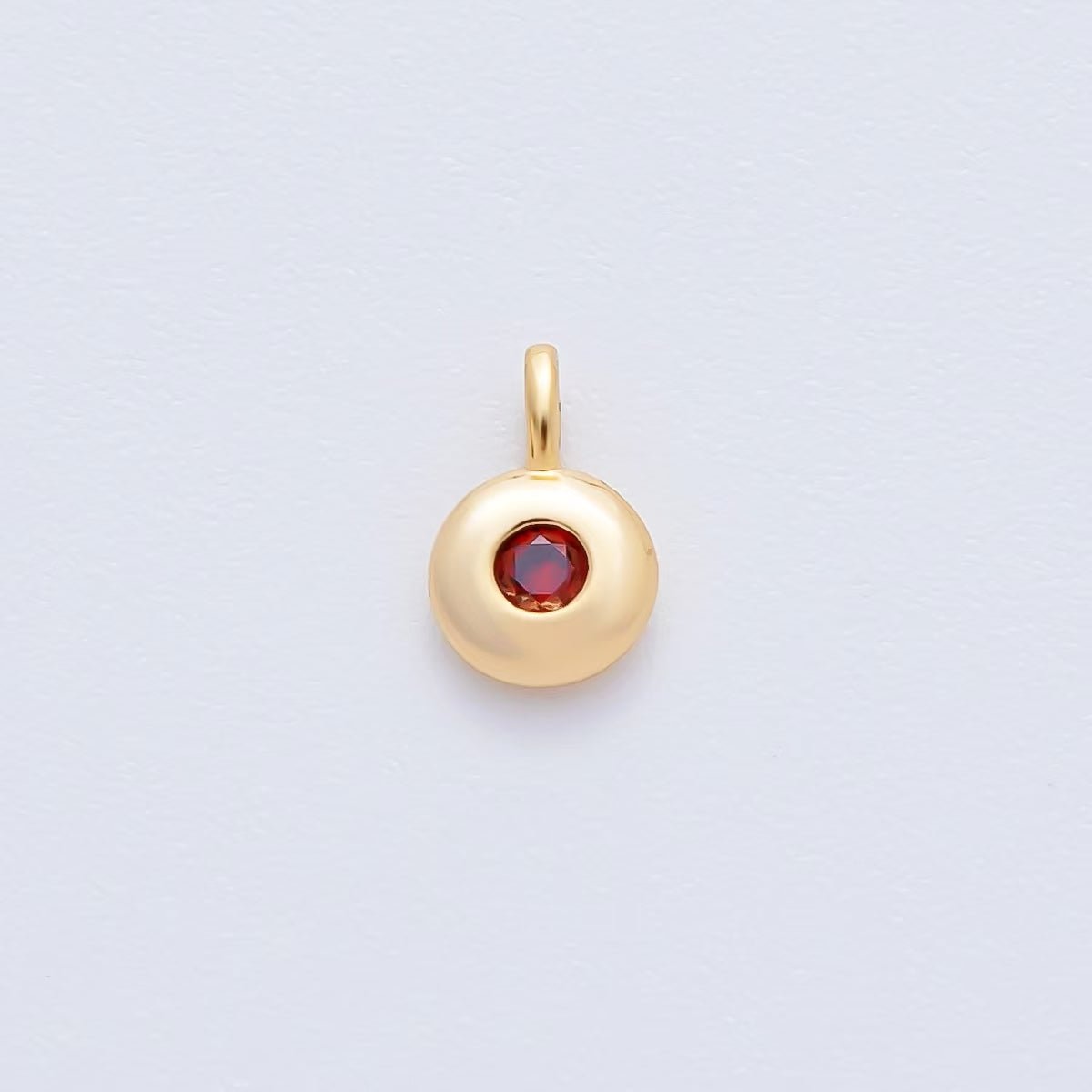 18K Gold Filled 8.5mm Brown, Red, Green CZ Round Accent Dainty Flush Setting Disc Drop Charm | AF1153 ~ AF1158 - DLUXCA