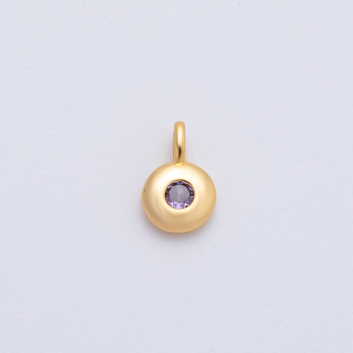 18K Gold Filled 8.5mm Brown, Red, Green CZ Round Accent Dainty Flush Setting Disc Drop Charm | AF1153 ~ AF1158 - DLUXCA