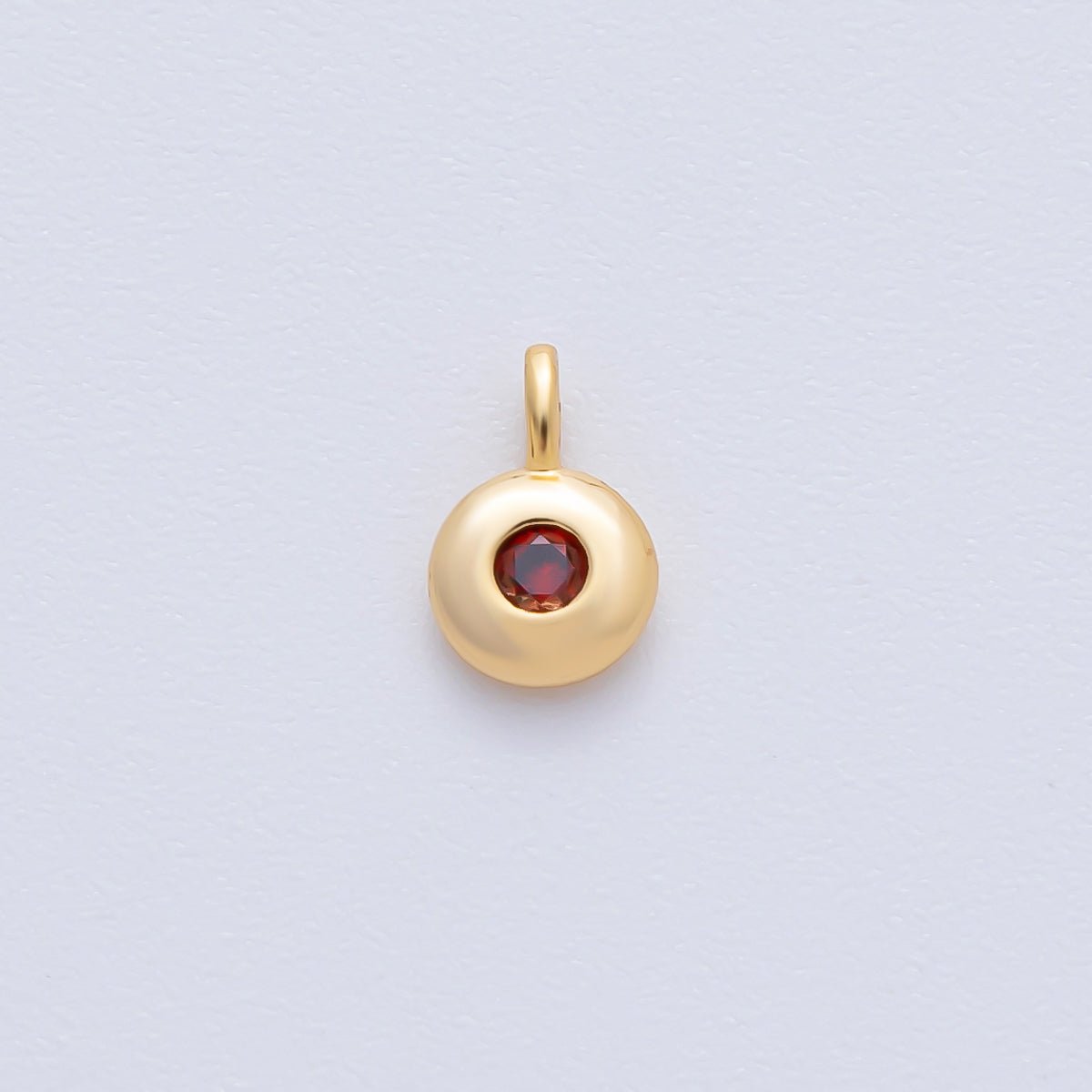18K Gold Filled 8.5mm Brown, Red, Green CZ Round Accent Dainty Flush Setting Disc Drop Charm | AF1153 ~ AF1158 - DLUXCA