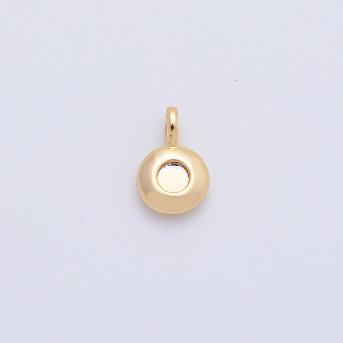 18K Gold Filled 8.5mm Brown, Red, Green CZ Round Accent Dainty Flush Setting Disc Drop Charm | AF1153 ~ AF1158 - DLUXCA