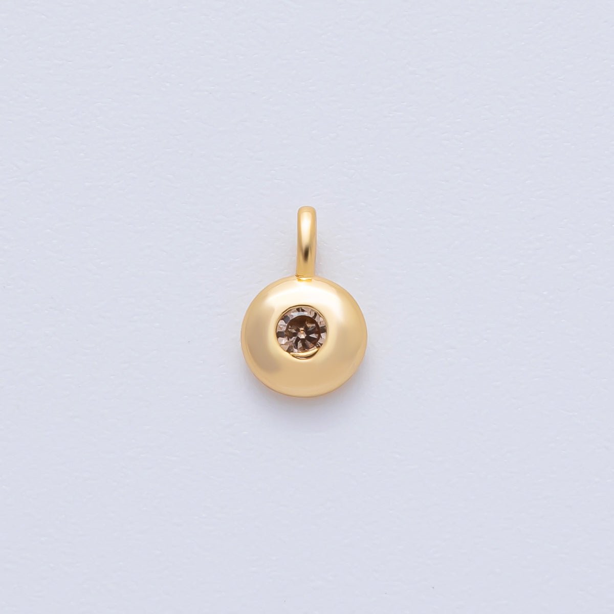 18K Gold Filled 8.5mm Brown, Red, Green CZ Round Accent Dainty Flush Setting Disc Drop Charm | AF1153 ~ AF1158 - DLUXCA