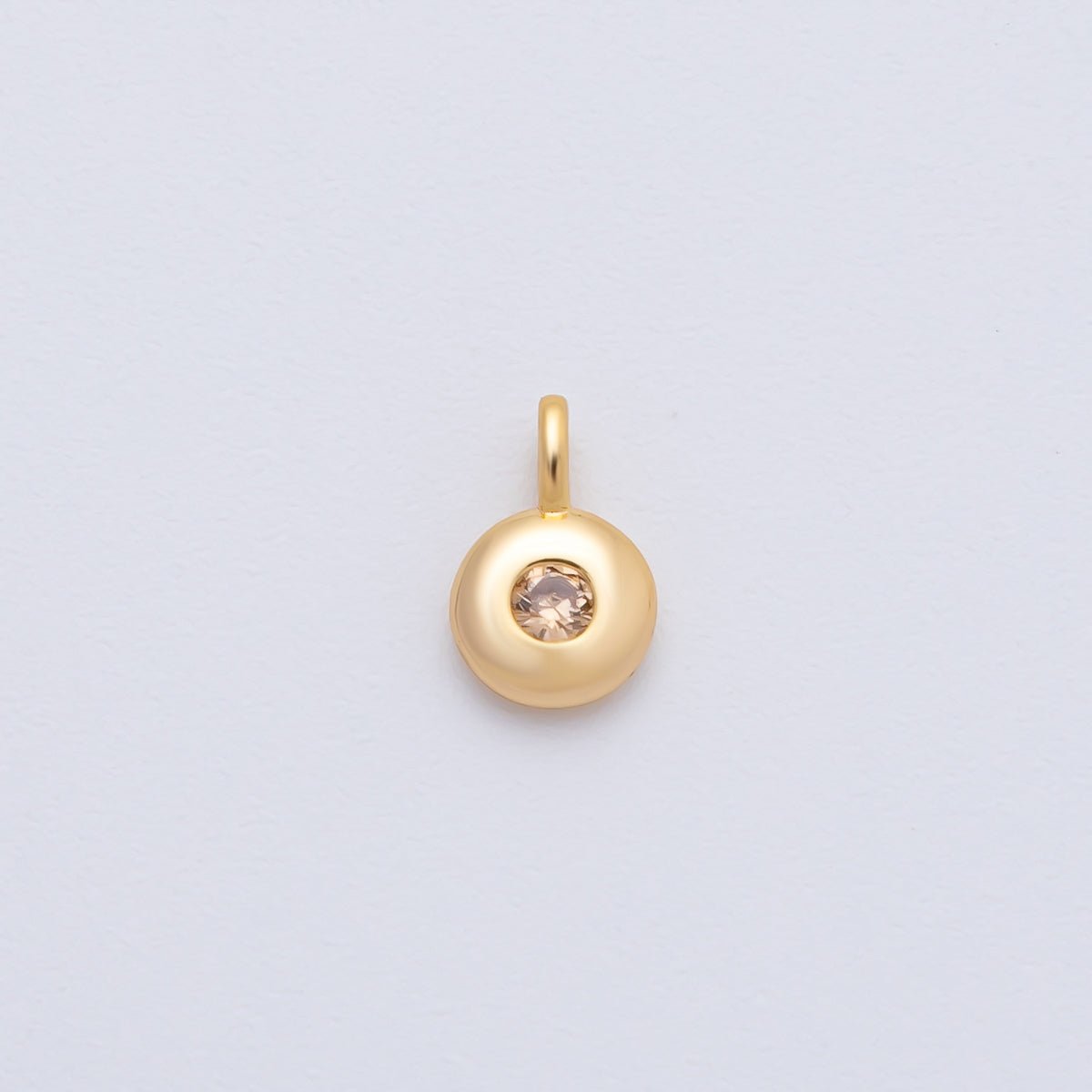 18K Gold Filled 8.5mm Brown, Red, Green CZ Round Accent Dainty Flush Setting Disc Drop Charm | AF1153 ~ AF1158 - DLUXCA