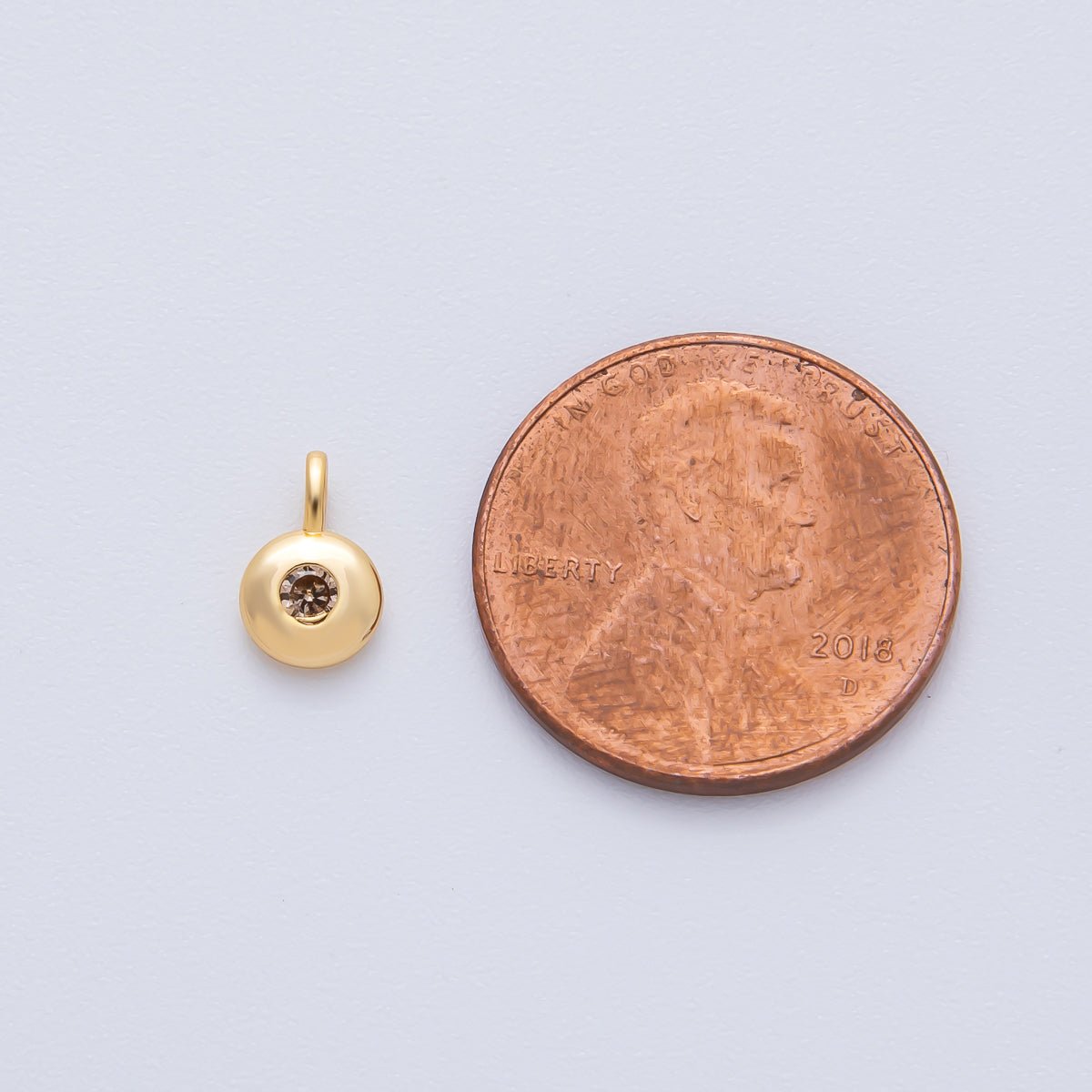 18K Gold Filled 8.5mm Brown, Red, Green CZ Round Accent Dainty Flush Setting Disc Drop Charm | AF1153 ~ AF1158 - DLUXCA