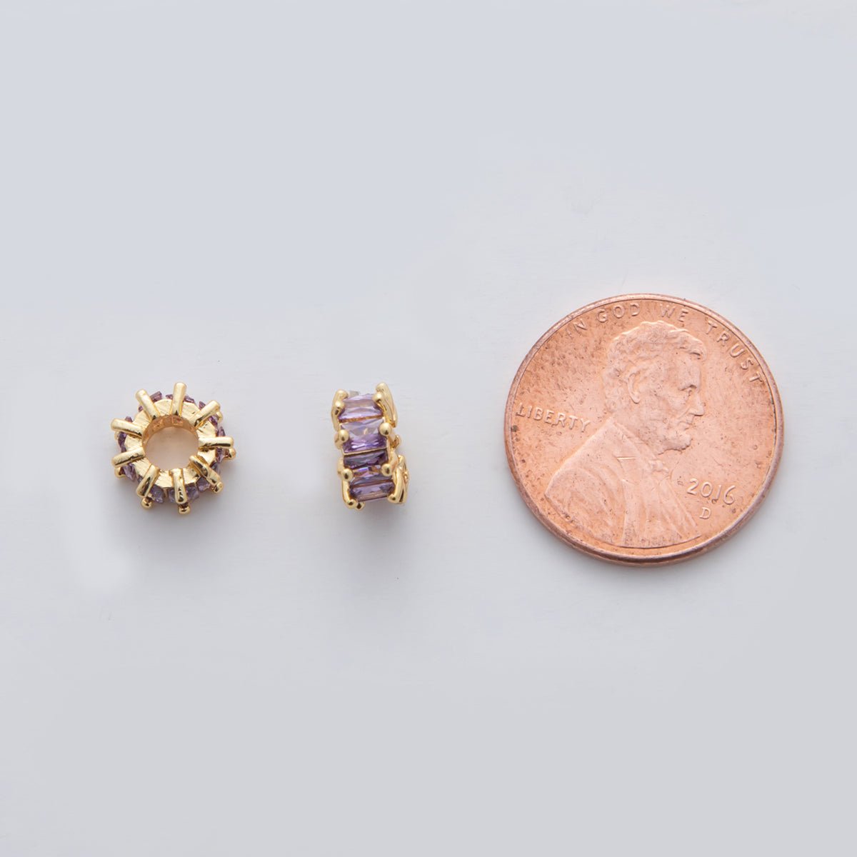 18K Gold Filled 8.5mm Pink, Purple CZ Baguette Bead | B731 B732 - DLUXCA