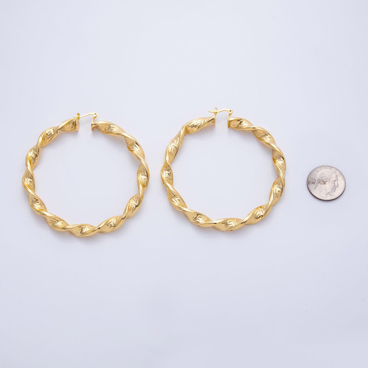 18K Gold Filled 85mm Textured Twisted Latch Hoop Earrings | Earrings - 00058 - DLUXCA