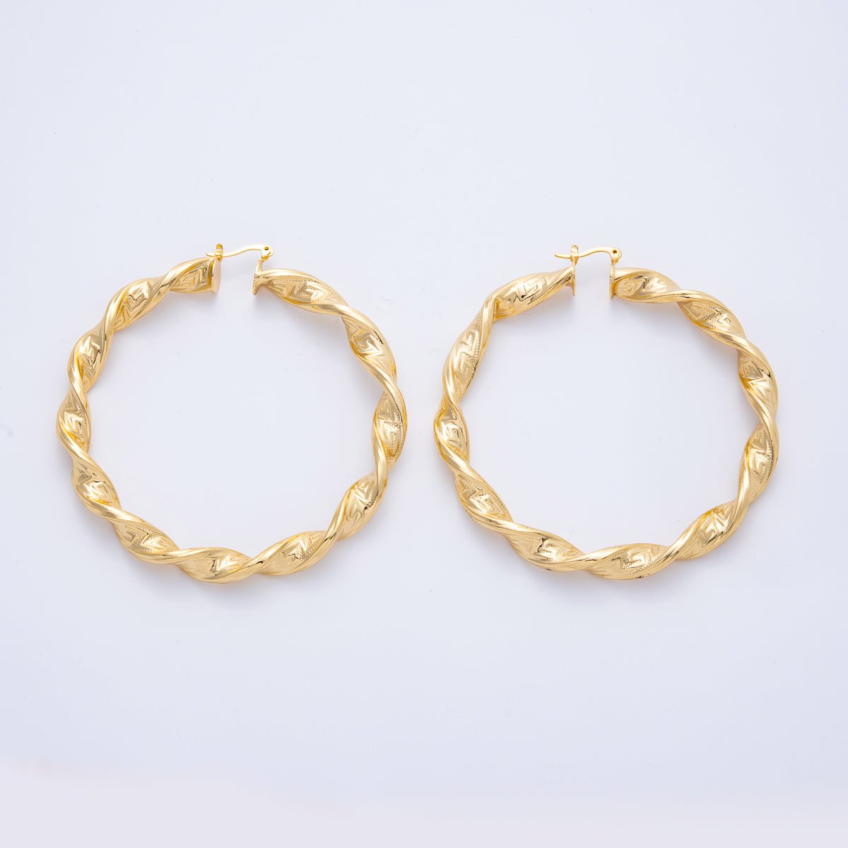 18K Gold Filled 85mm Textured Twisted Latch Hoop Earrings | Earrings - 00058 - DLUXCA