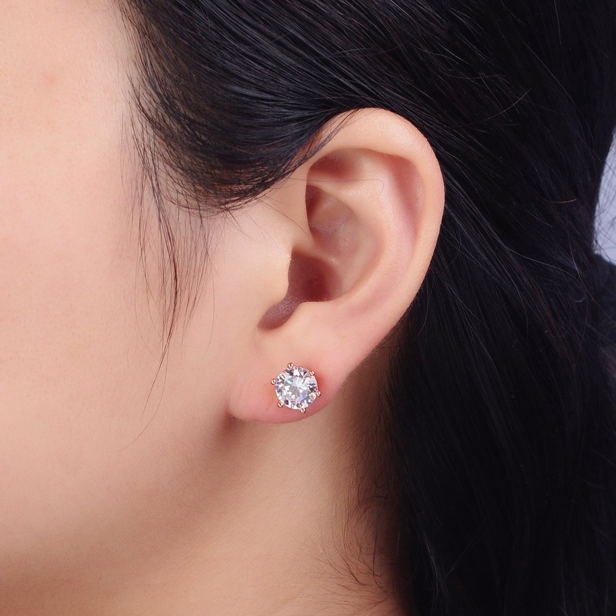18K Gold Filled 8mm 8.3mm, 8.5mm Clear Round CZ Stud Earrings | AB093 AB094 - DLUXCA