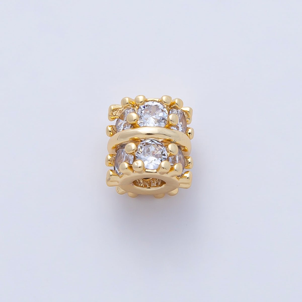 18K Gold Filled 8mm Double Clear CZ Micro Paved Rondelle Bead | B459 - DLUXCA