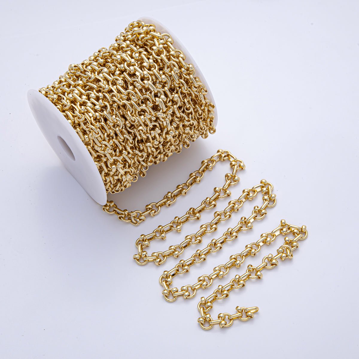18K Gold Filled 8mm Geometric Paperclip Rolo Unfinished Chain by Yard | Roll - 1788 - DLUXCA