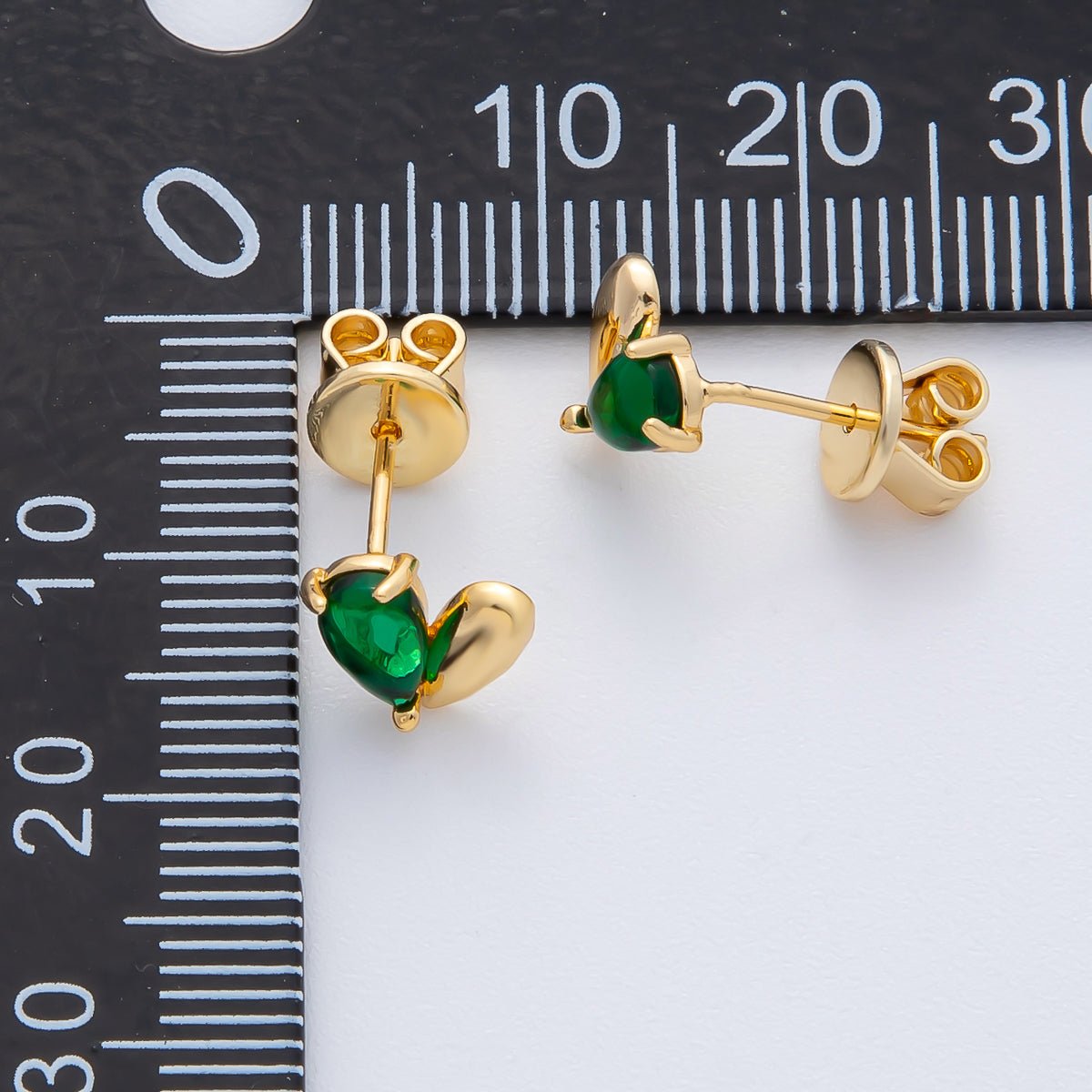 18K Gold Filled 8mm Green CZ Half Heart Stud Earrings Set | AD1607 - DLUXCA