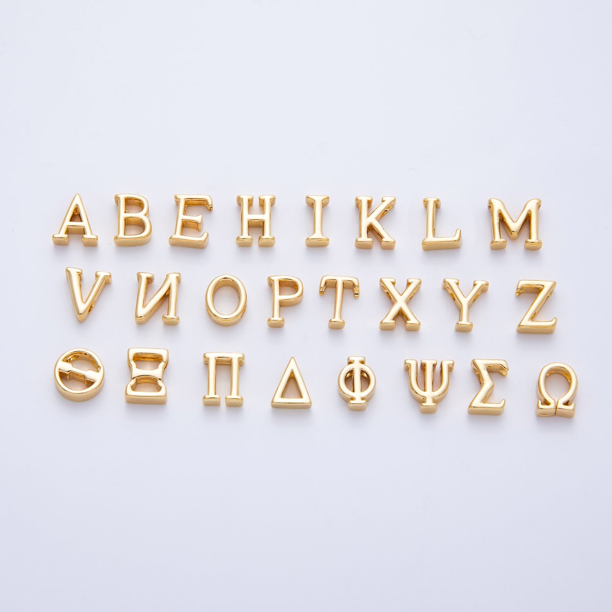 18K Gold Filled 8mm Minimalist Gold Alphabet and Greek Letter Bead in Gold & Silver | B700 - B900 - DLUXCA