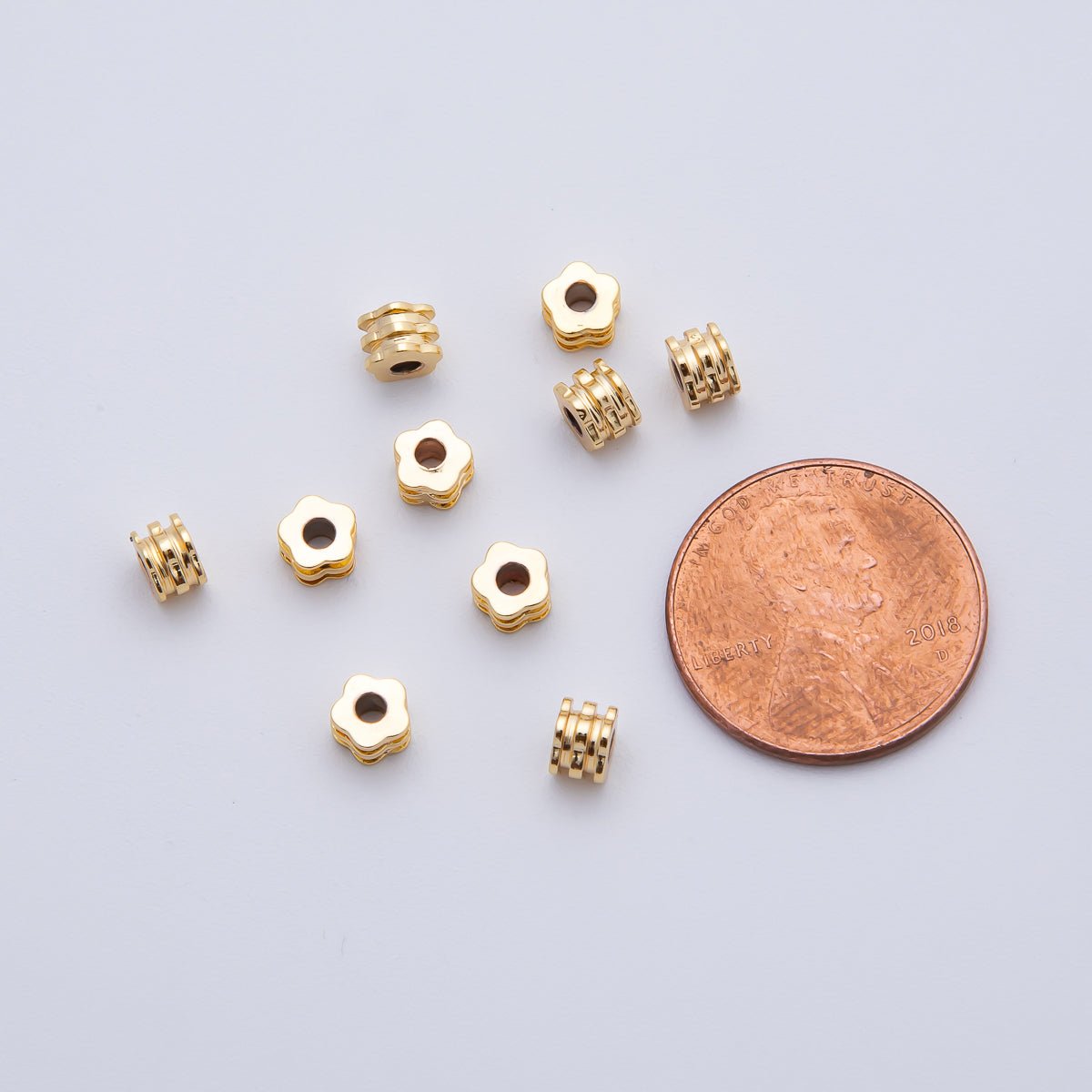 18K Gold Filled 8mm Textured Flower Spacer Bead Set by 10 | B303 - DLUXCA