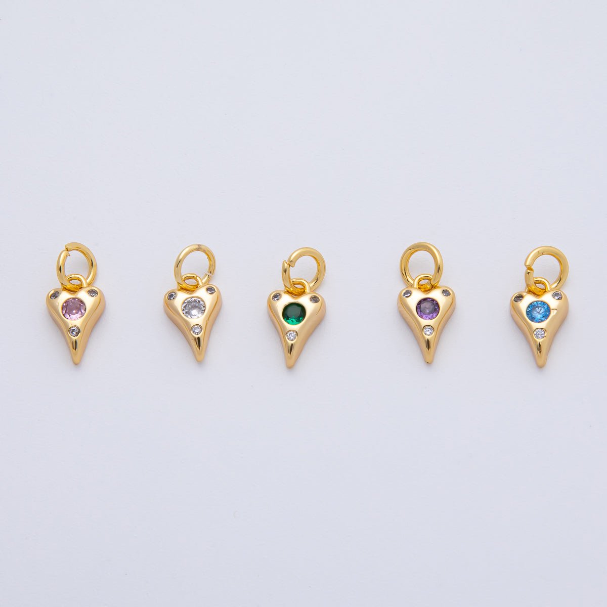 18K Gold Filled 9.3mm Pink, Purple, Clear, Green, Blue Clear CZ Dotted Teardrop Mini Charm | AF1483 - AF1485 - DLUXCA